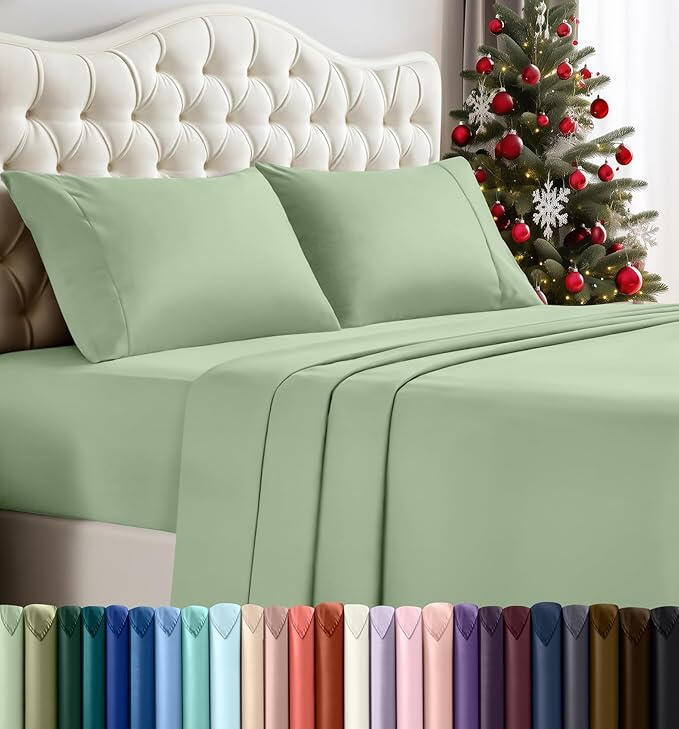 Parure de lit Utopia Bedding 4 pièces en microfibre brossée douce, couleur sauge, résistante au rétrécissement et à la décoloration, facile à entretenir, pour grand lit.