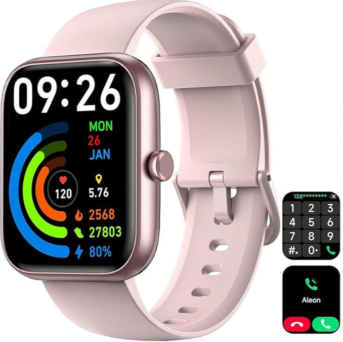 Montre intelligente unisexe avec appels Bluetooth, Alexa intégrée, suivi de la fréquence cardiaque et du sommeil, cadran 4,6 cm, 100+ modes sportifs, étanchéité IP68, compatible Android et iOS.