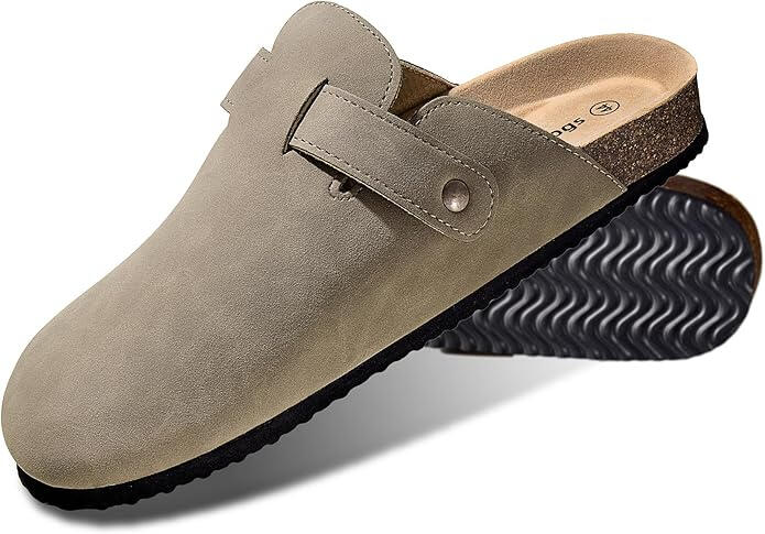 Sabots KEMISANT pour femme, couleur camel, semelle en liège rembourrée, facile à enfiler, parfait pour maison, jardin ou usage quotidien.