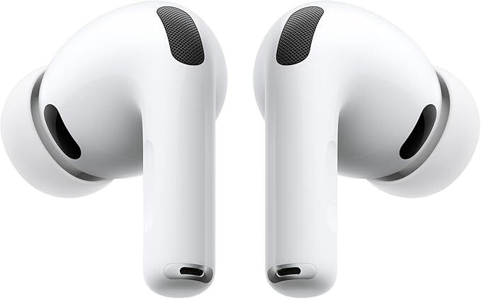 Apple AirPods Pro 3 blanc avec étui de recharge USB‑C, écouteurs sans fil avec suppression active du bruit et audio spatial personnalisé.