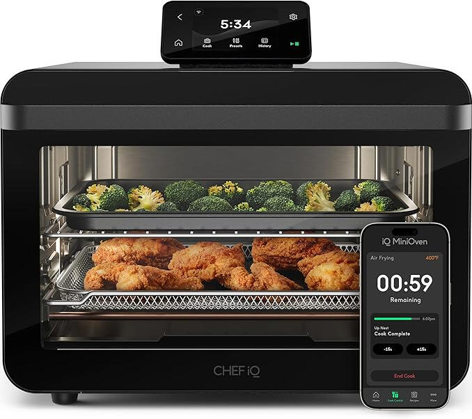 "CHEF iQ MiniOven – four grille‑pain intelligent 11 en 1, friteuse à air et four à convection de comptoir – cuire, griller, frire à l'air, déshydratation – 1750 W – capacité de 25 L"
