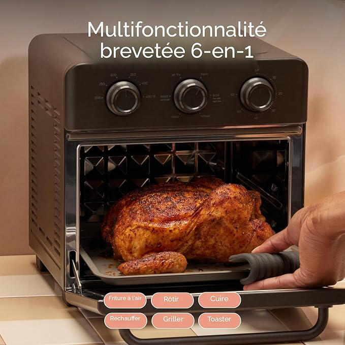 "Our Place Wonder Oven – Friteuse à air et four grille‑pain 6 en 1 avec infusion de vapeur, compact pour comptoir, préchauffage rapide, multifonctionnel – friture à l'air, griller, rôtir"