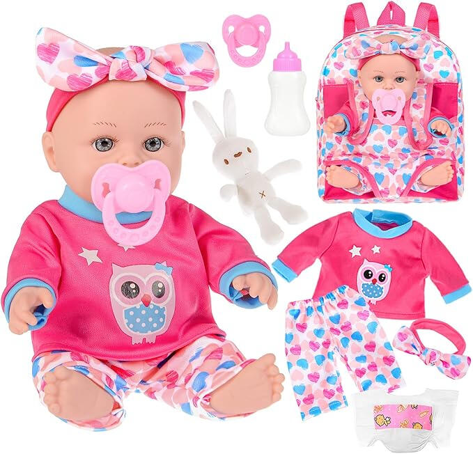 "eBuddy Poupée de 30,5 cm – poupée réaliste avec tenues, accessoires et sac à dos 3 pièces"