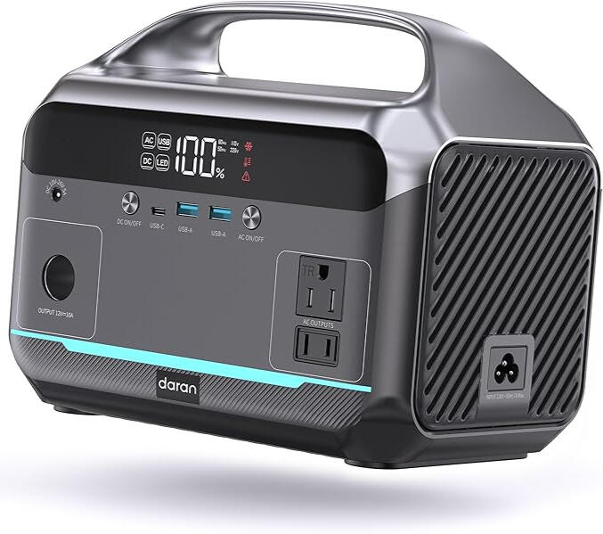 Station d’alimentation portable 600 W avec batterie LiFePO4 288 Wh, 7 ports, charge rapide 2,1 h, prise CA et design mini générateur solaire