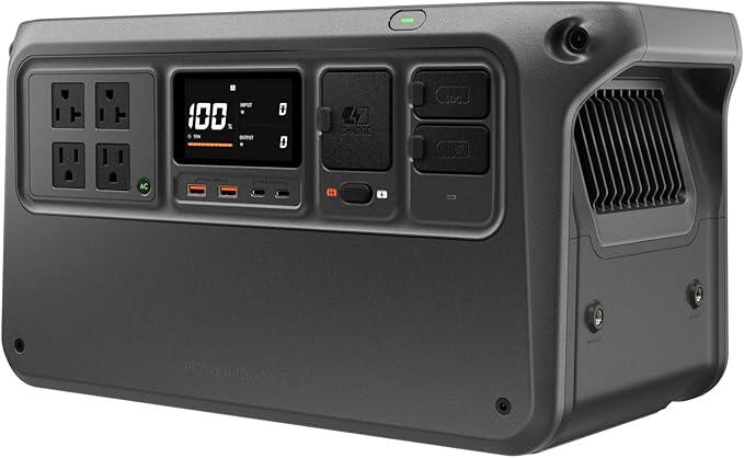 Station d’alimentation portable DJI Power 1000 V2 avec batterie LFP 1024 Wh, sortie stable 2600 W, recharge 0→80 % en 37 minutes, compacte et portable.