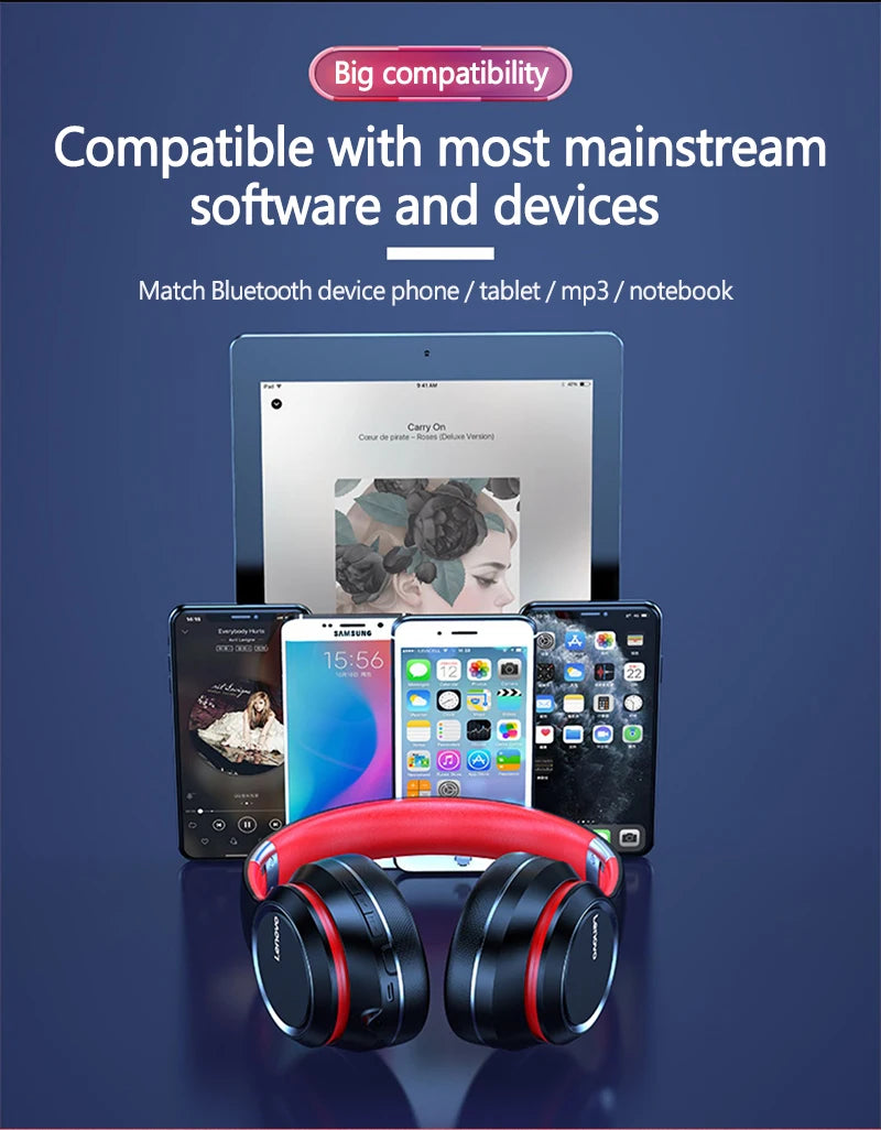 Lenovo HD200 Wireless Bluetooth Over-Ear Headphones – Noise Cancelling Gaming Headset