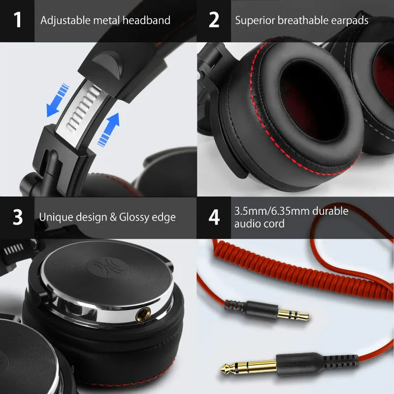 OneOdio Pro Studio Headphones – Wired Over Ear DJ Monitor Headset with Mic (HiFi Bass)