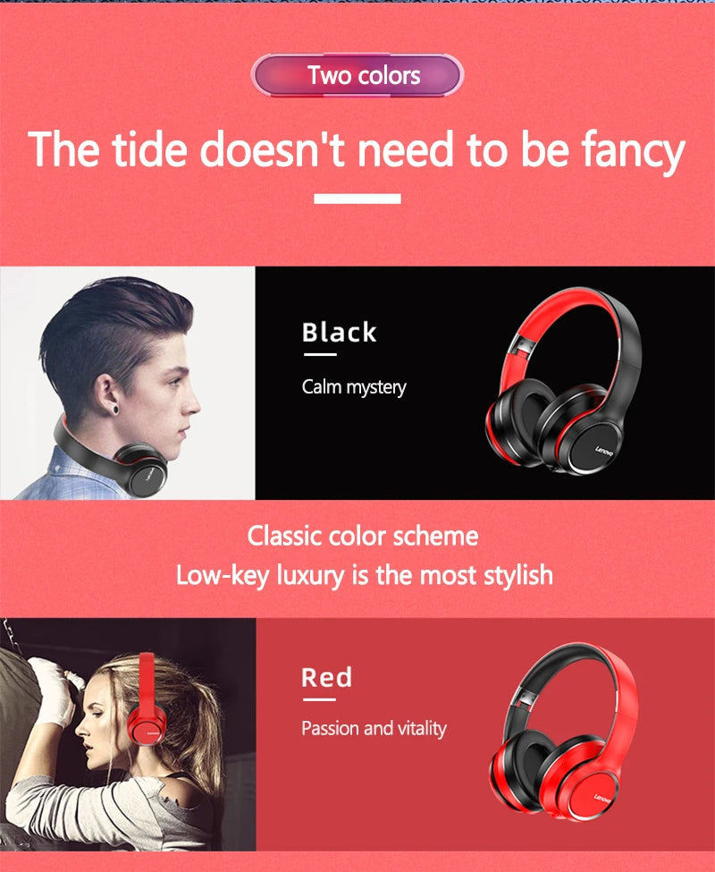 Lenovo HD200 Wireless Bluetooth Over-Ear Headphones – Noise Cancelling Gaming Headset