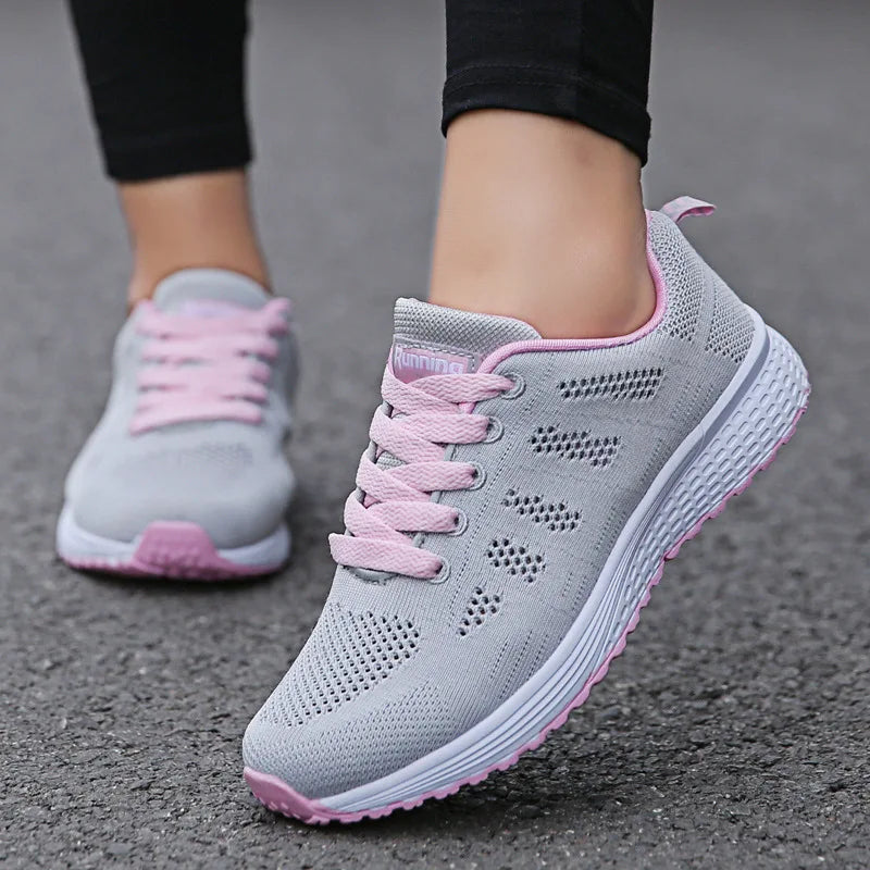 Women's Breathable Mesh Walking Sneakers – Lightweight Casual Flat Shoes