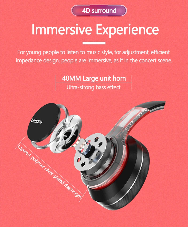 Lenovo HD200 Wireless Bluetooth Over-Ear Headphones – Noise Cancelling Gaming Headset