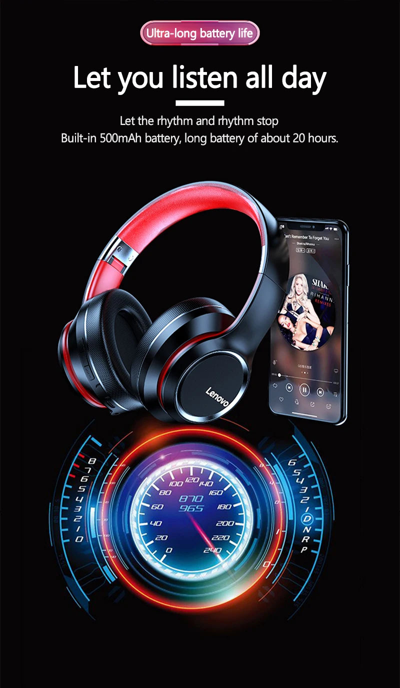 Lenovo HD200 Wireless Bluetooth Over-Ear Headphones – Noise Cancelling Gaming Headset
