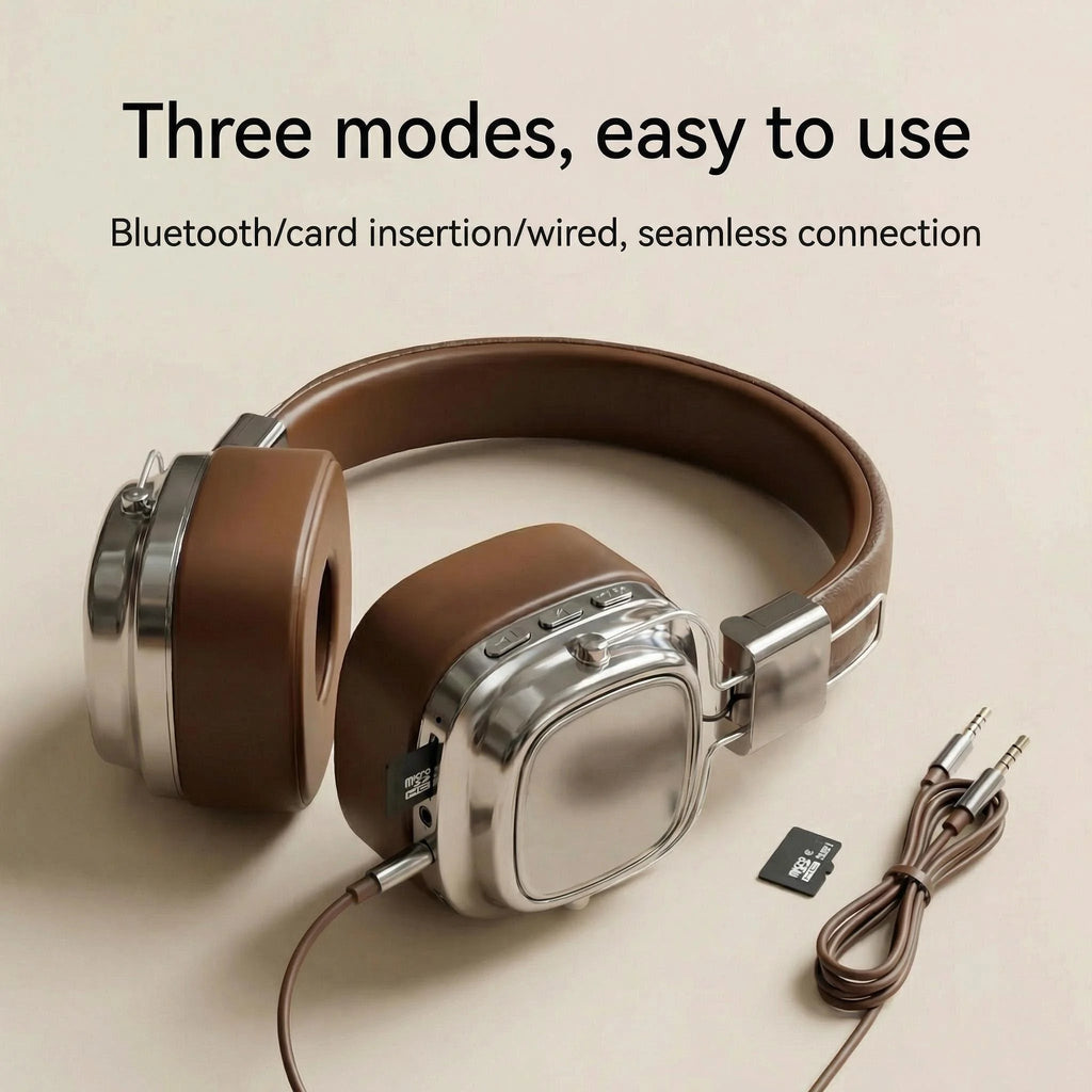 Retro Style Wireless Bluetooth Headphones – Over Ear Foldable Bass Headset for Phone & PC