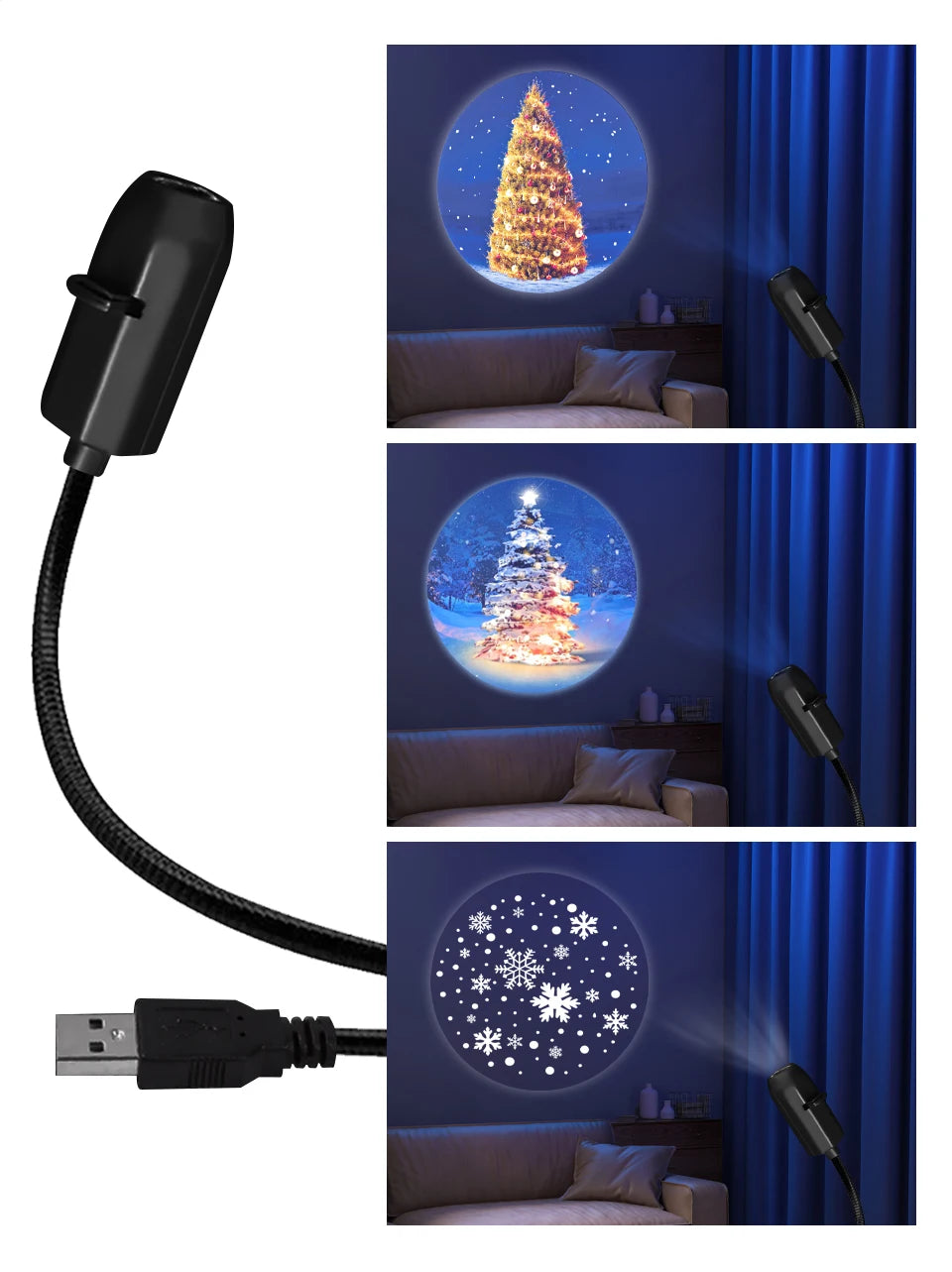 Lampe projecteur planétaire à connexion USB directe et diapositives de projection – Éclairage d'ambiance LED pour Halloween et Noël