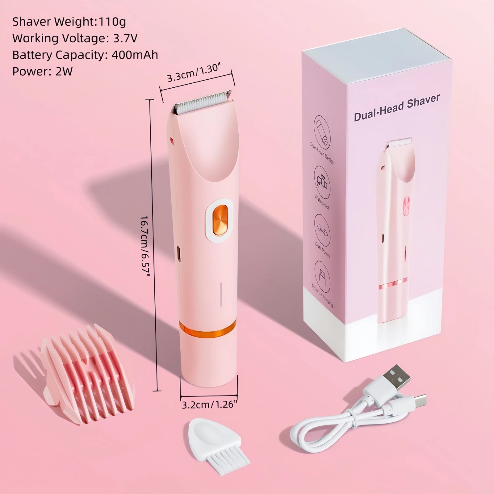 Bikini Trimmer for Women, 2 in 1 Dual Head Bikini Shaver & Body Shaver, Cordless & Waterproof Painless Electric Hair Removal