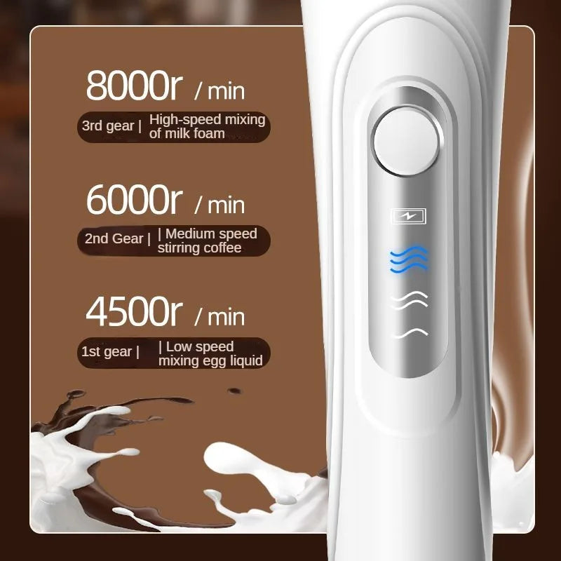 Batidora eléctrica USB, espumador de leche y café de mano, licuadora portátil de 3 velocidades, para hacer mantequilla, herramienta de cocina, mezclador de ingredientes