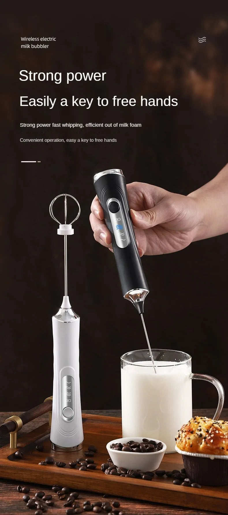 Batidora eléctrica USB, espumador de leche y café de mano, licuadora portátil de 3 velocidades, para hacer mantequilla, herramienta de cocina, mezclador de ingredientes