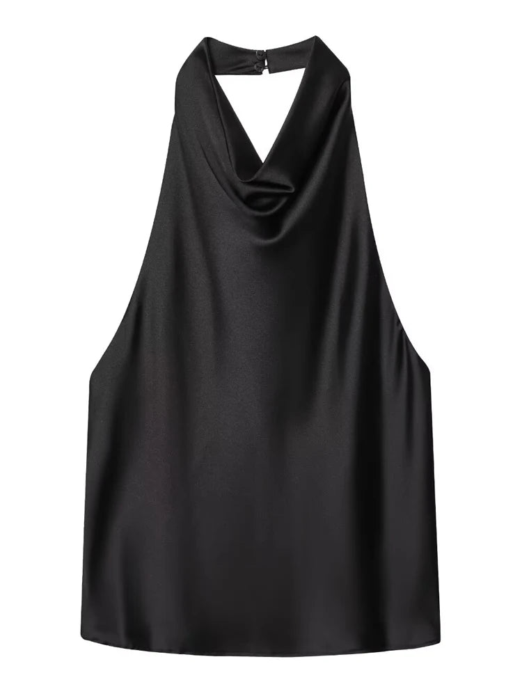 Haut corset dos nu à encolure américaine en satin pour femme – Débardeur élégant pour soirée d'été