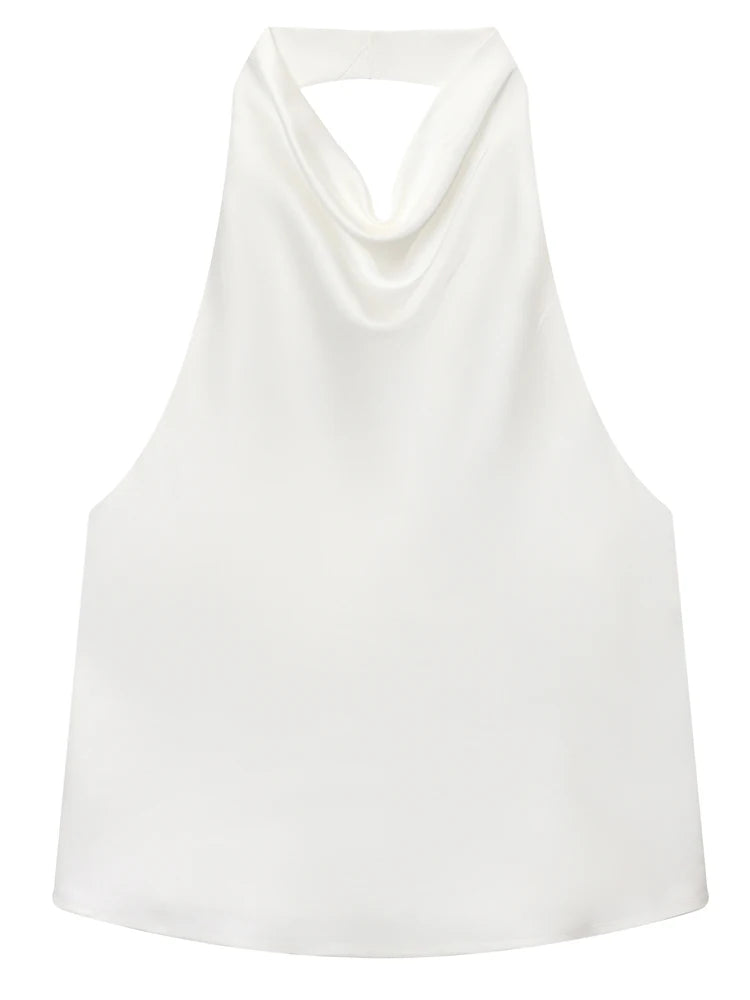 Haut corset dos nu à encolure américaine en satin pour femme – Débardeur élégant pour soirée d'été