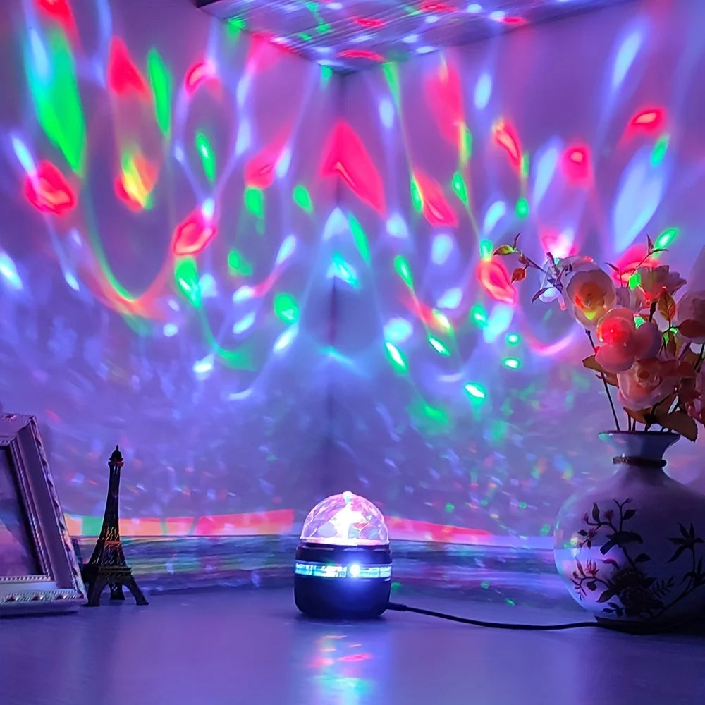USB Galaxy Aurora Projector – RGB 360° Rotating Night Light with Remote