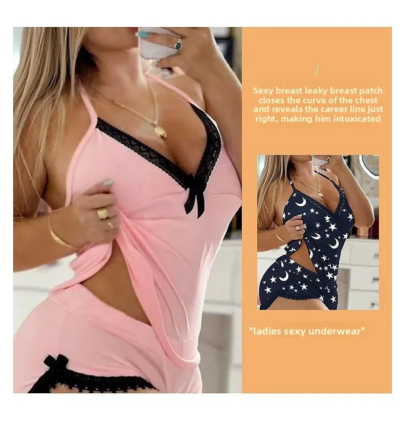 Women Lace Pajama Set Sexy Two Piece Sleepwear V-Neck Shorts Nightwear Plus Size Home Loungewear Set