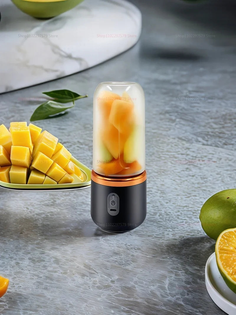 Extractor de zumo portátil mini, doble vaso, inalámbrico, recargable por USB, batidora de hielo compacta para viajes y hogar, como licuadora de frutas.