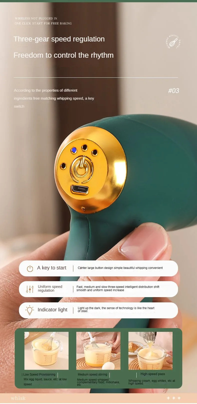 Batidora eléctrica inalámbrica para crema, mezclador eléctrico recargable de 3 velocidades para masa, batidor de huevos, herramienta de cocina, batidora de alimentos