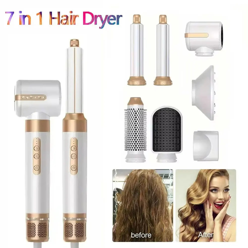 Sèche-cheveux professionnel 7-en-1 et brosse soufflante multi-coiffage – Moteur haute vitesse, technologie à ions négatifs