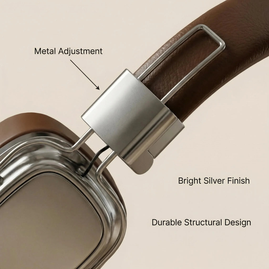 Retro Leather Bluetooth 5.3 Wireless Over-Ear Headphones – Foldable Noise Cancelling Headset with Mic