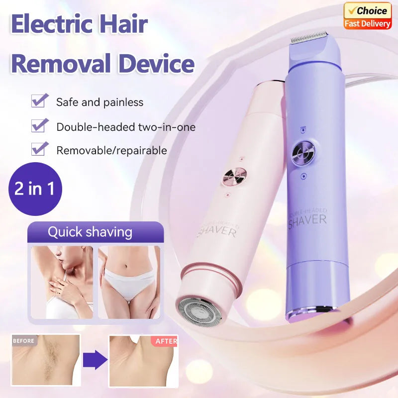 Women Electric Epilator – Rechargeable Dual Head Hair Removal Device for Body Grooming & Smooth Skin Care