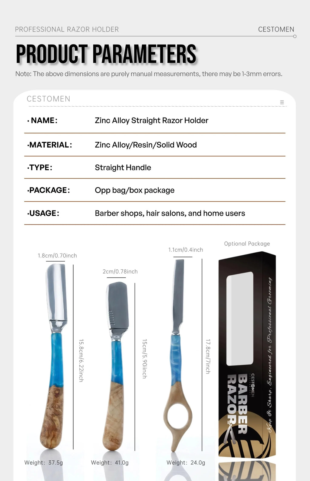 Professional Straight Razor for Men – Wooden Handle Barber Shaving Razor with Stainless Steel Blade
