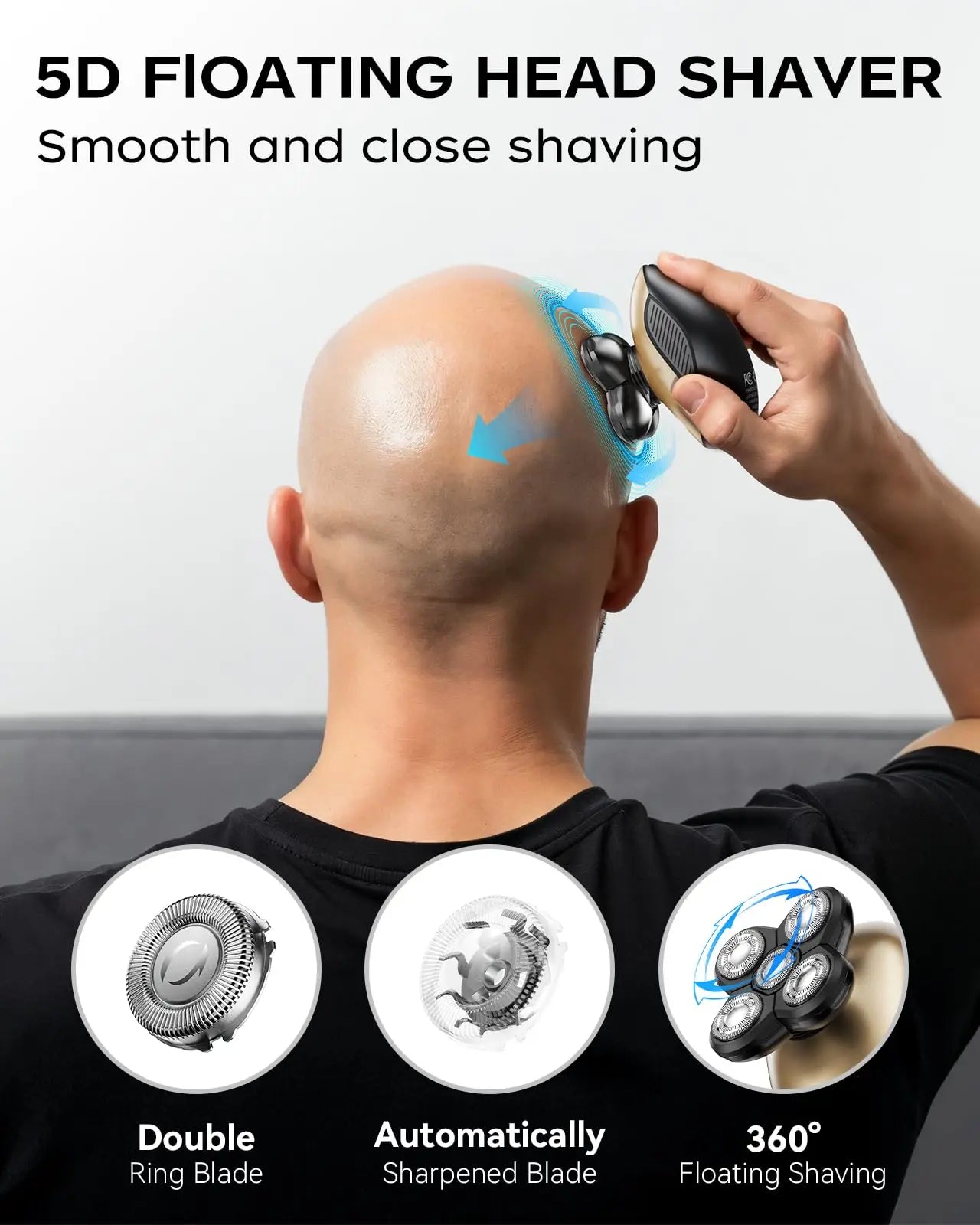 6D Electric Head Shaver for Men – Rechargeable Rotary Razor with LED Display & Nose Trimmer Grooming Kit