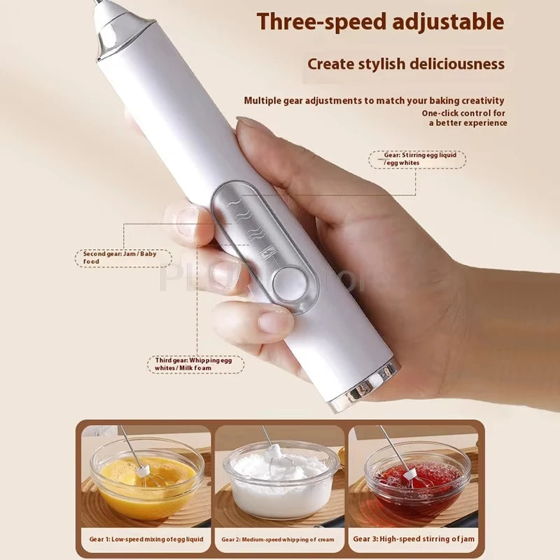 Batidora eléctrica USB, espumador de leche y café de mano, licuadora portátil de 3 velocidades, para hacer mantequilla, herramienta de cocina, mezclador de ingredientes