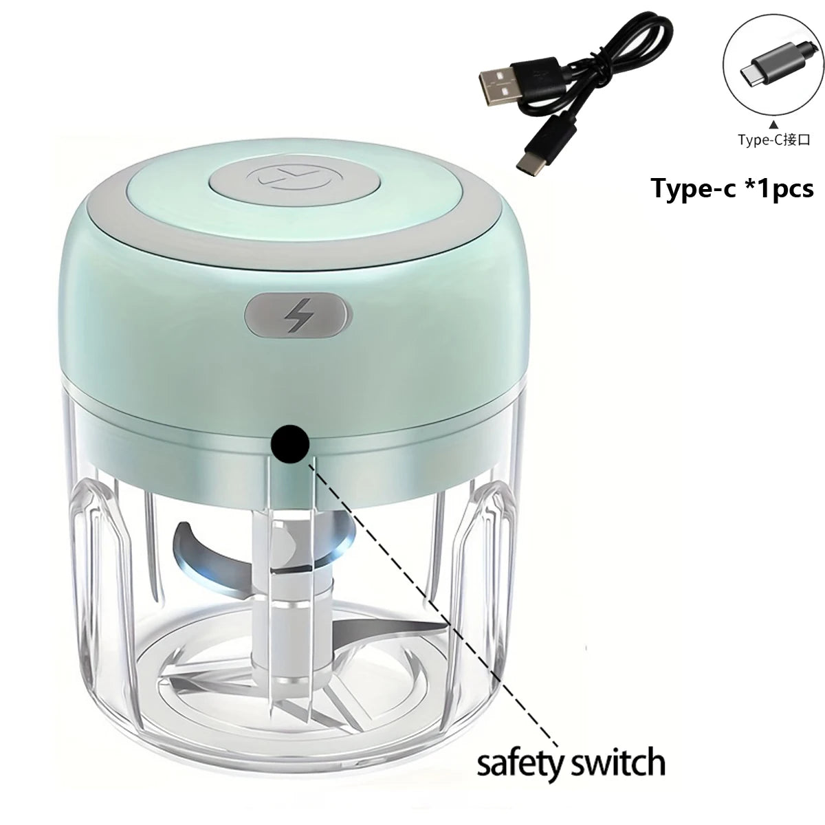 Mini picadora eléctrica de ajos de 100ml/250ml - Machacador USB recargable con potente batería de litio, fácil de usar para carne