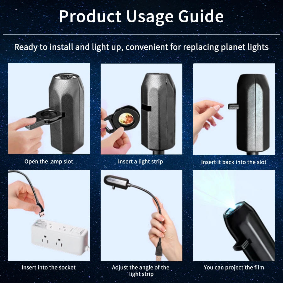 Lampe projecteur planétaire à connexion USB directe et diapositives de projection – Éclairage d'ambiance LED pour Halloween et Noël