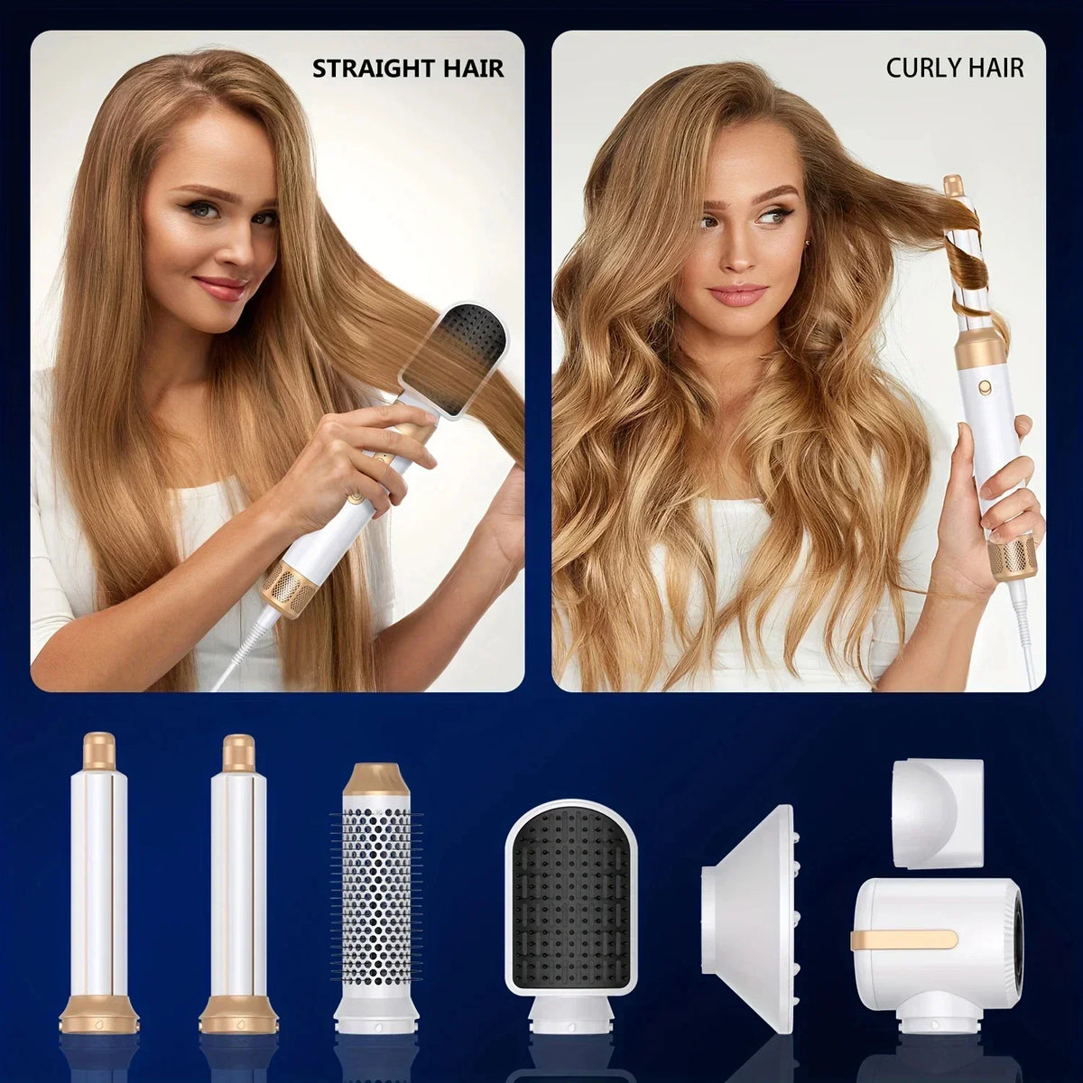 Sèche-cheveux professionnel 7-en-1 et brosse soufflante multi-coiffage – Moteur haute vitesse, technologie à ions négatifs
