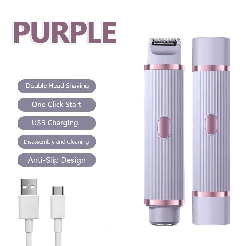 2026 New Women Electric Shaver Waterproof 2 in 1 Double Head Bikini Hair Trimmer Detachable Head Wet Dry Shaver