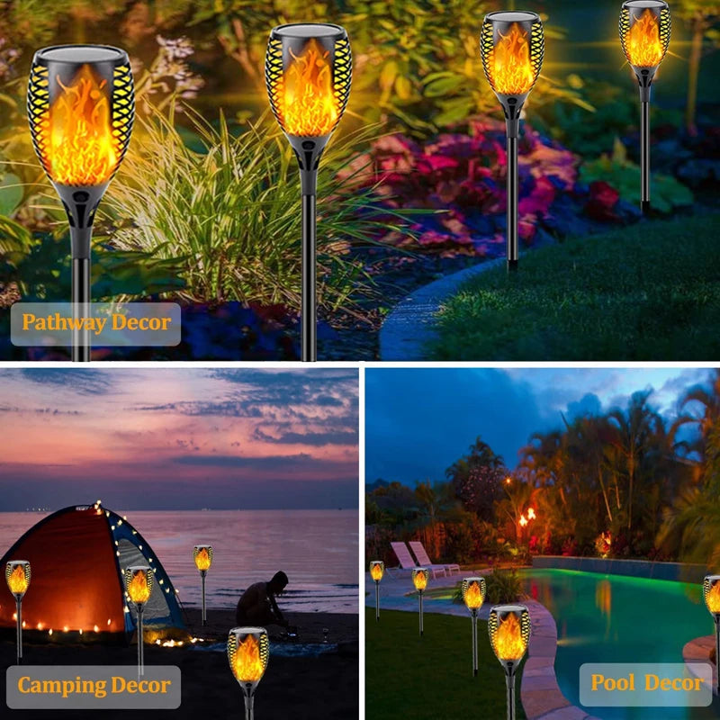 96 LED Solar Torch Lights – Waterproof Flickering Flame Garden & Patio Lights