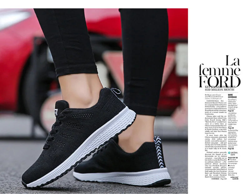 Women's Breathable Mesh Walking Sneakers – Lightweight Casual Flat Shoes