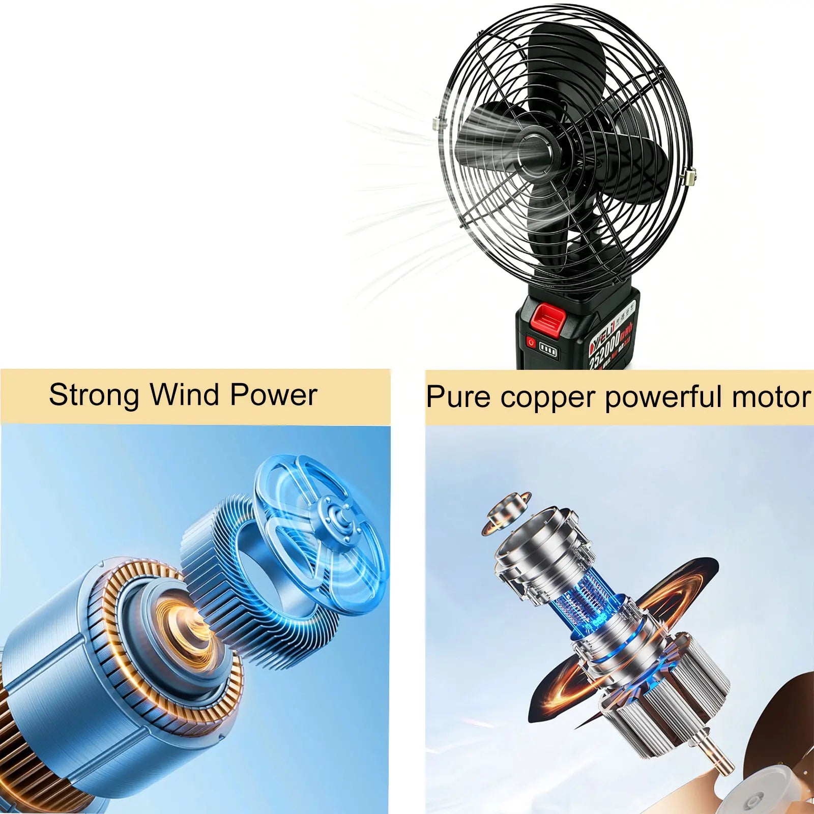 18V Cordless Battery Powered Fan – Portable Strong Wind Camping & Outdoor Fan (Compatible with Makita Battery)