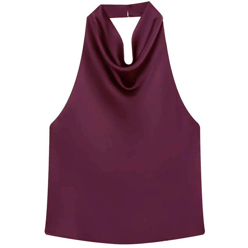 Haut corset dos nu à encolure américaine en satin pour femme – Débardeur élégant pour soirée d'été