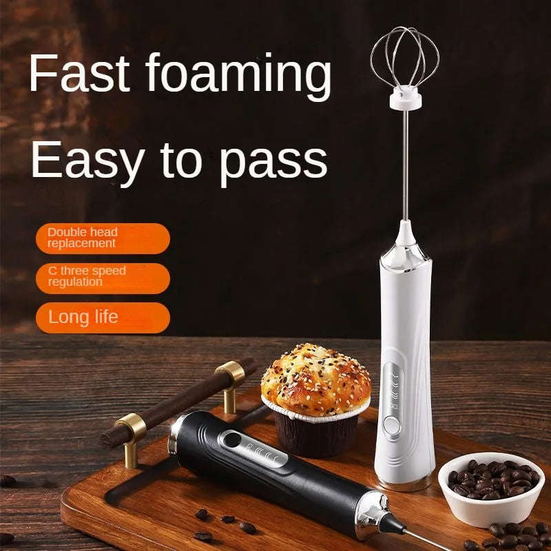 Batidora eléctrica USB, espumador de leche y café de mano, licuadora portátil de 3 velocidades, para hacer mantequilla, herramienta de cocina, mezclador de ingredientes