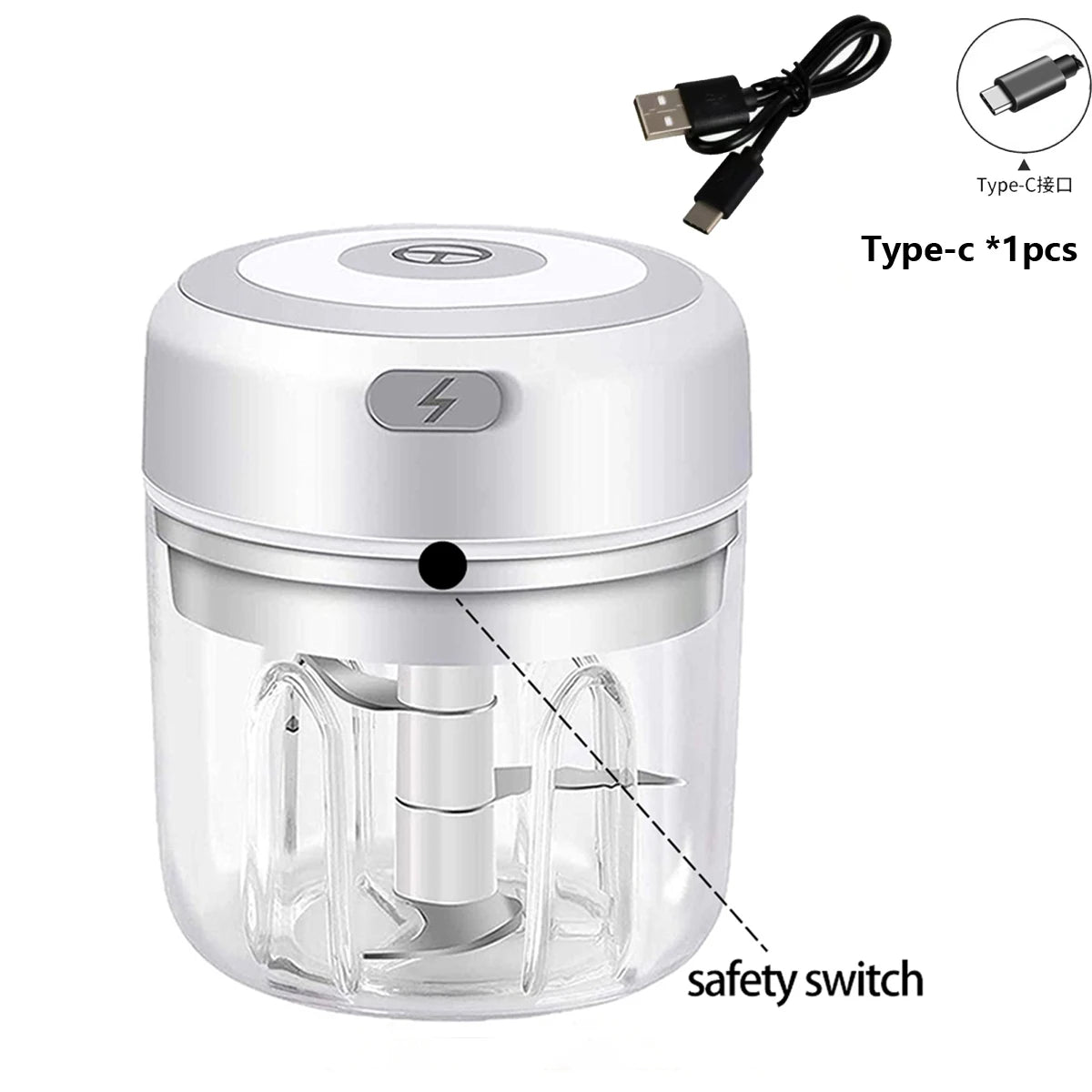 Mini picadora eléctrica de ajos de 100ml/250ml - Machacador USB recargable con potente batería de litio, fácil de usar para carne