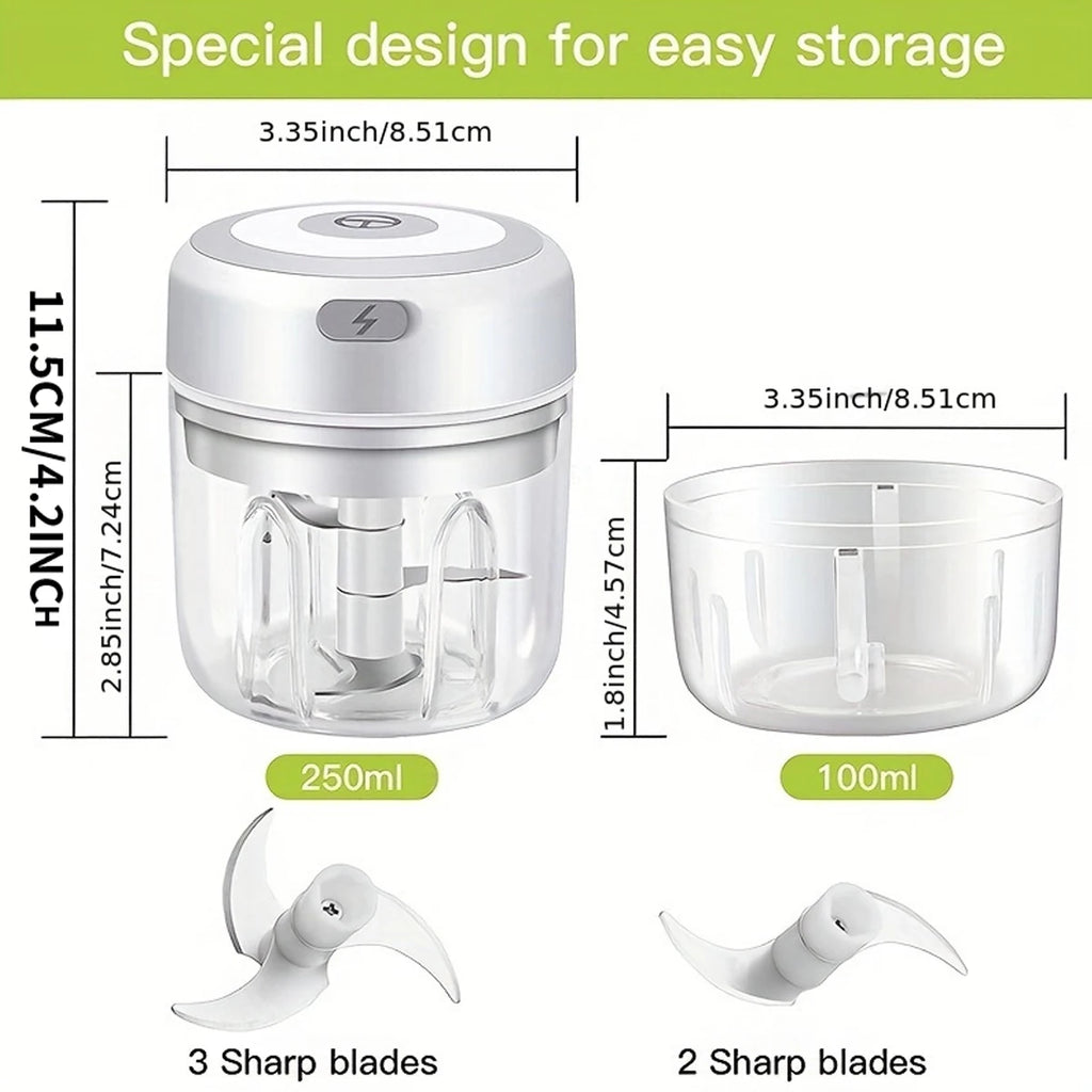 Mini picadora eléctrica de ajos de 100ml/250ml - Machacador USB recargable con potente batería de litio, fácil de usar para carne