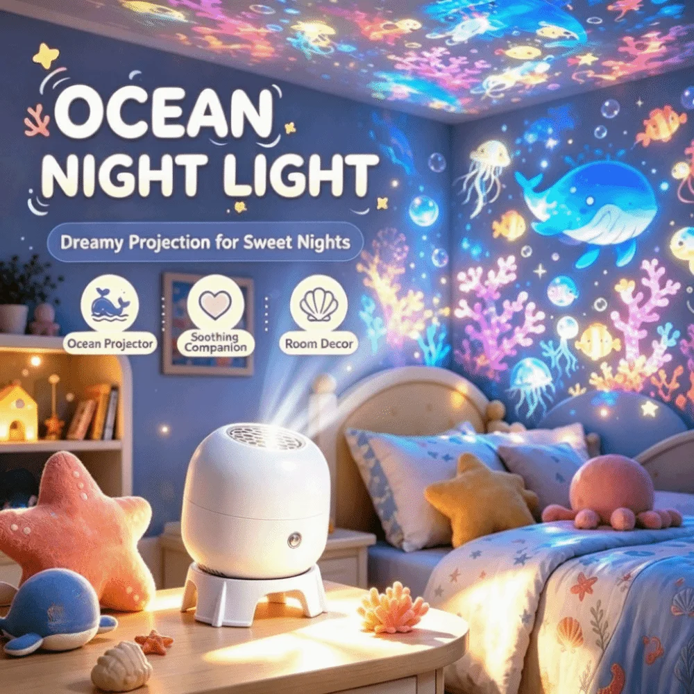360° Ocean Projector Lamp – Rotating Ambient Night Light