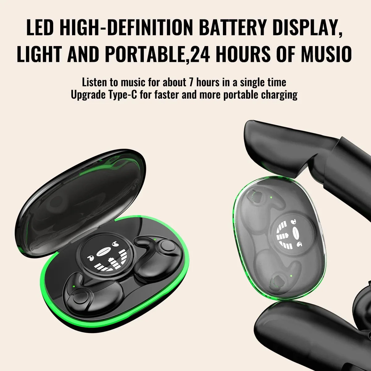 TWS Bluetooth 5.3 Invisible Sleep Earbuds – Wireless Waterproof Sports Headphones with Noise Reduction