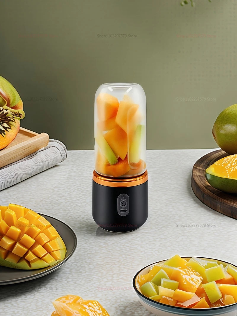 Extractor de zumo portátil mini, doble vaso, inalámbrico, recargable por USB, batidora de hielo compacta para viajes y hogar, como licuadora de frutas.