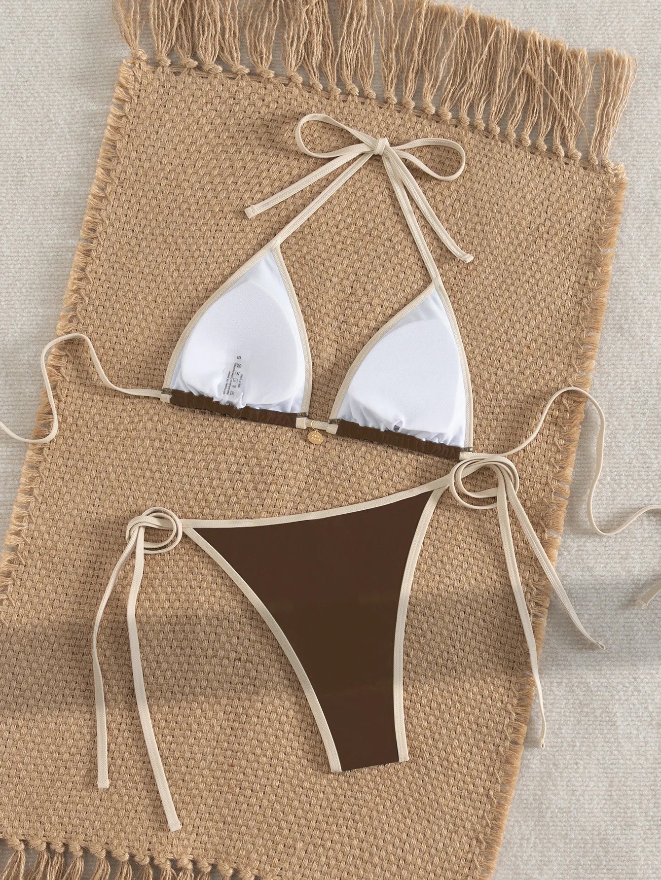 Conjunto de bikini sexy para mujer de dos piezas, traje de baño con ribete de bloques de color, lazo lateral y espalda cruzada para playa y piscina, Novedad 2026