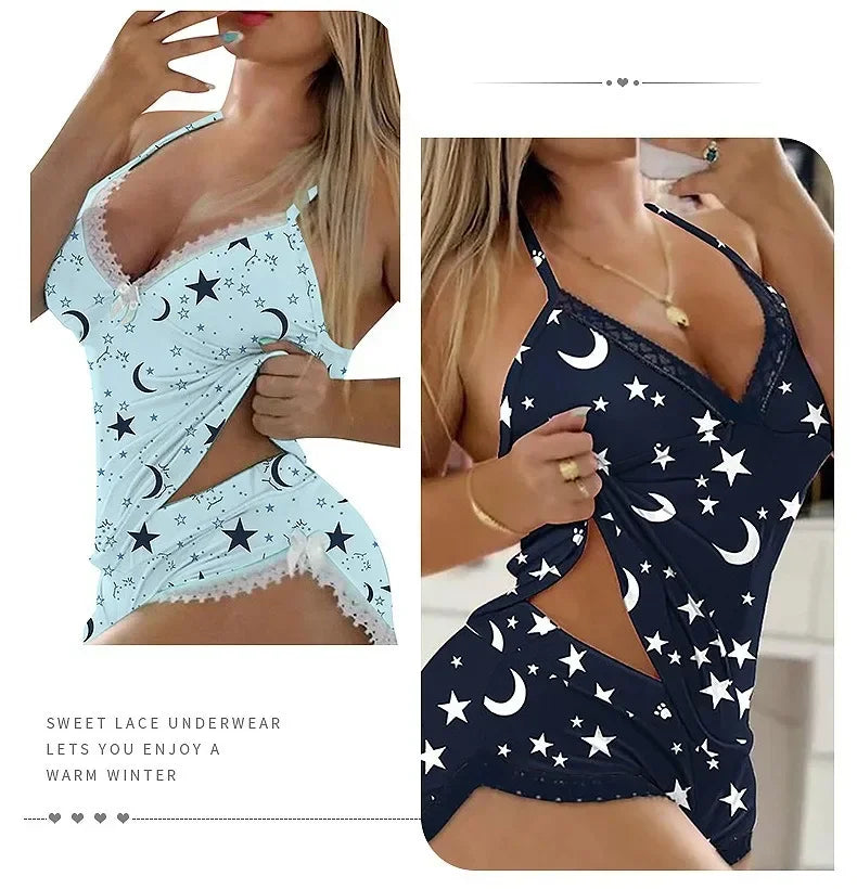 Women Lace Pajama Set Sexy Two Piece Sleepwear V-Neck Shorts Nightwear Plus Size Home Loungewear Set