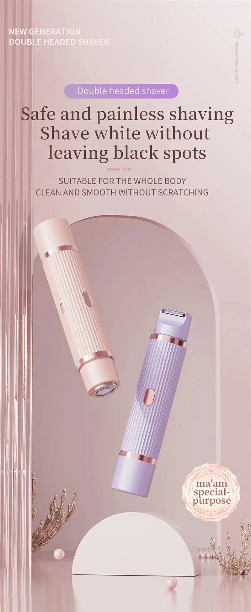 2026 New Women Electric Shaver Waterproof 2 in 1 Double Head Bikini Hair Trimmer Detachable Head Wet Dry Shaver
