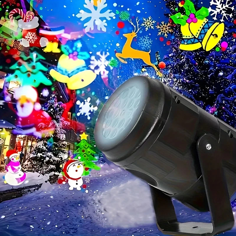 Projecteur de lumières pour Halloween et Noël – Décoration LED rotative avec citrouilles, flocons de neige et motifs festifs